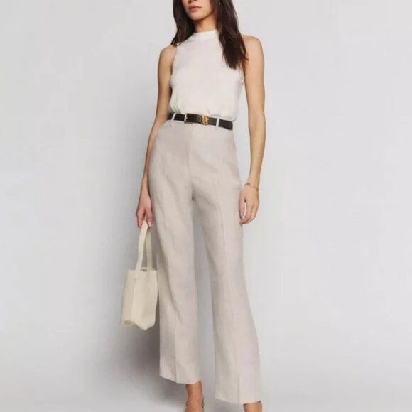 Reformation Pants - NEW, REFORMATION Freddie High-Rise Straight-Leg Linen Trousers- Size 12  #P2729